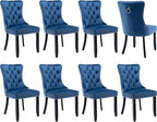 Modern Dining Chairs Set of 8, Tufted Upholstered Dining Chair with Solid Wood Legs, Blue Velvet Accent Chair, Sillas de Comedor, Kitchen & Dining Room Chairs (Blue, Velvet, 8Pcs)