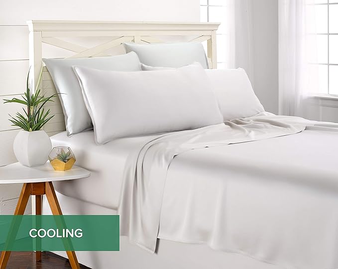 Twin XL Sheets by Pure Bamboo, Genuine 100% Organic Viscose Derived from Bamboo Bed Sheet Set, Luxuriously Soft & Cooling, Double Stitching, Lifetime Quality Promise (Twin XL, White)