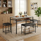 IDEALHOUSE Dining Table Set for 4 with Upholstered Benches and 2 Stools, Small Kitchen Table Chairs Set of 4 for Apartment, Studio, Home and Small Space