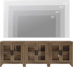 WAMPAT Farmhouse TV Stand for TVs up to 85”, Rustic Wood Entertainment Center with Adjustable Shelf, Glass Doors & Storage, Media Console Cabinet for Living-Room, Bedroom, Brown