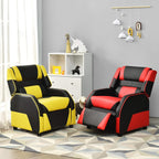 Costzon Kids Recliner, Gaming Recliner Chair w/Footrest, Headrest & Lumbar Support, Ergonomic Leather Lounge Chair for Living & Gaming Room, Adjustable Racing Style Sofa for Children Boys Girls, Red