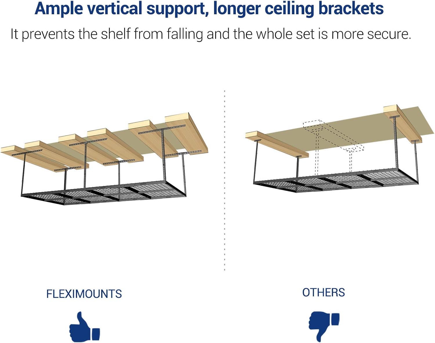 FLEXIMOUNTS 4x8 Overhead Garage Storage Rack w/Hooks Adjustable Ceiling Storage Rack, 96" Length x 48" Width x 40" Height, 22''-40" Ceiling Dropdown, Black, Classic Series