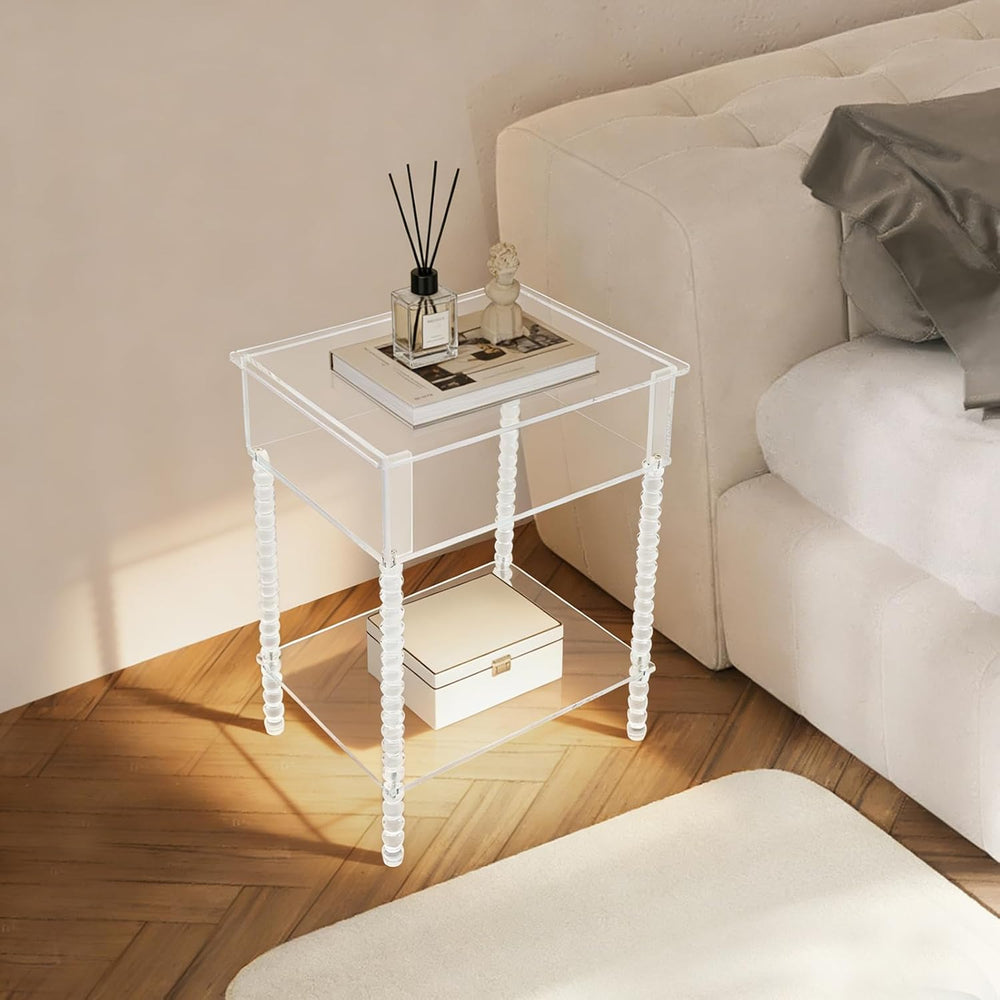 Acrylic Side Table, End Table with Storage, Small Bedside Table Accent Table,...