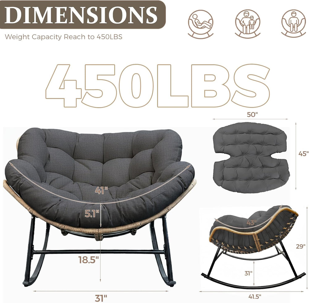 FINCATI Indoor Outdoor Papasan Rocking Chair, Large Rocking Lounge Chair