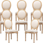 French Country Dining Chairs Set of 8, Cream Kitchen & Dining Room Chairs Set of 8, Ivory Linen Upholstered Dining Chairs,Sillas De Comedor,Wood Legs (Fabric, Beige, 8Pcs)