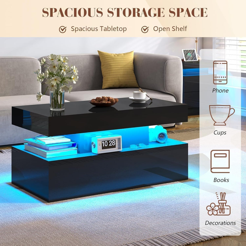 LUXOAK 3-Piece Modern Coffee Table Set with LED Lights | High-Gloss Finish, C...