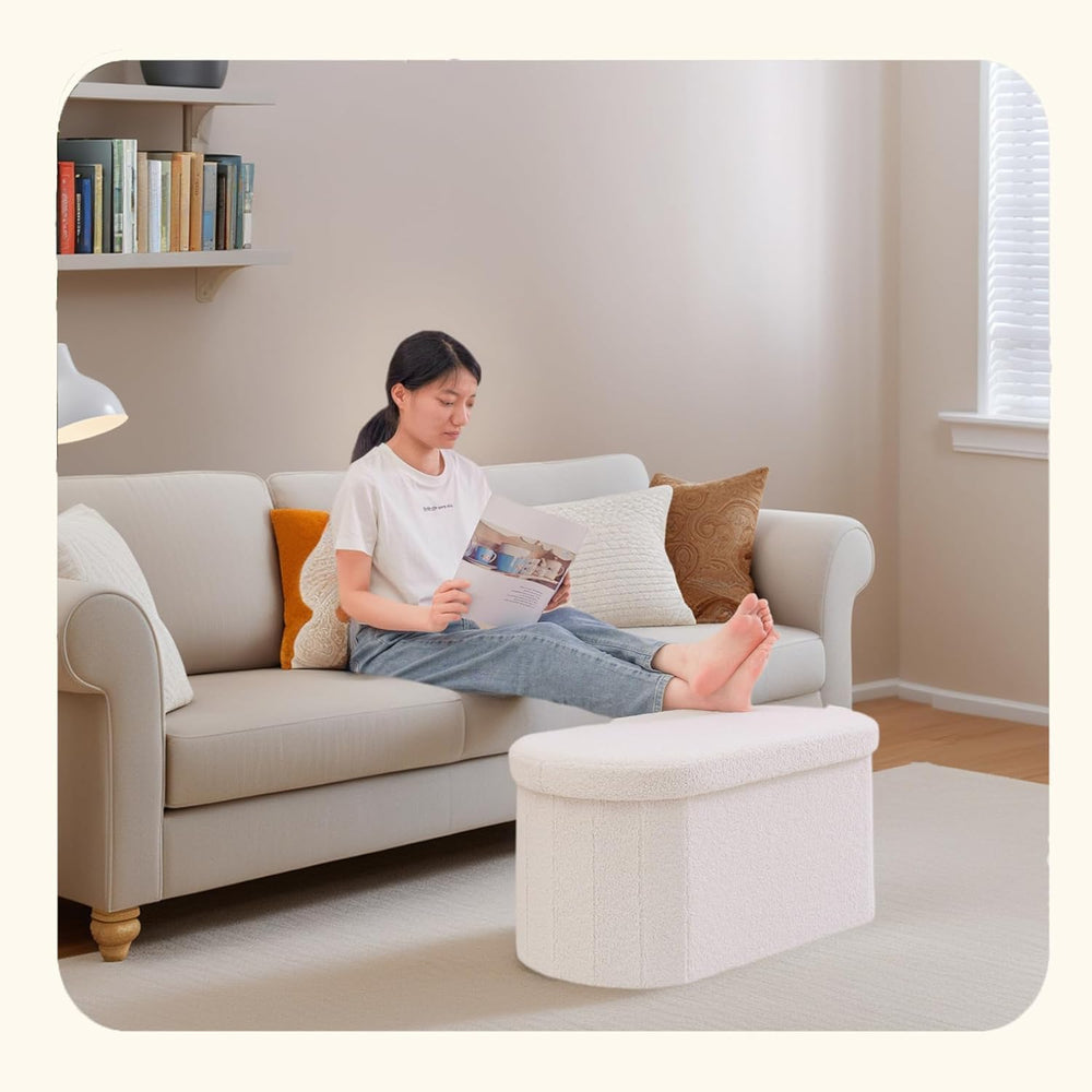 PINPLUS Storage Ottoman Bench Tufted Oval with Storage for Living Room Boulce...