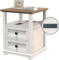 End Table with Fast USB C Charging Station, 18" Wide Tall Sofa Side Table with 2 Drawers, Large Storage Rustic Wood Square Storage Cabinet for Living Room,Bedroom,Office, White