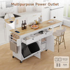 Kitchen Islands with Storage, Kitchen Island on Wheels with Extendable Dining Table and Power Outlet, Rolling Island Cart with Trash Cabinet, Spice Rack & Towel Rack, White