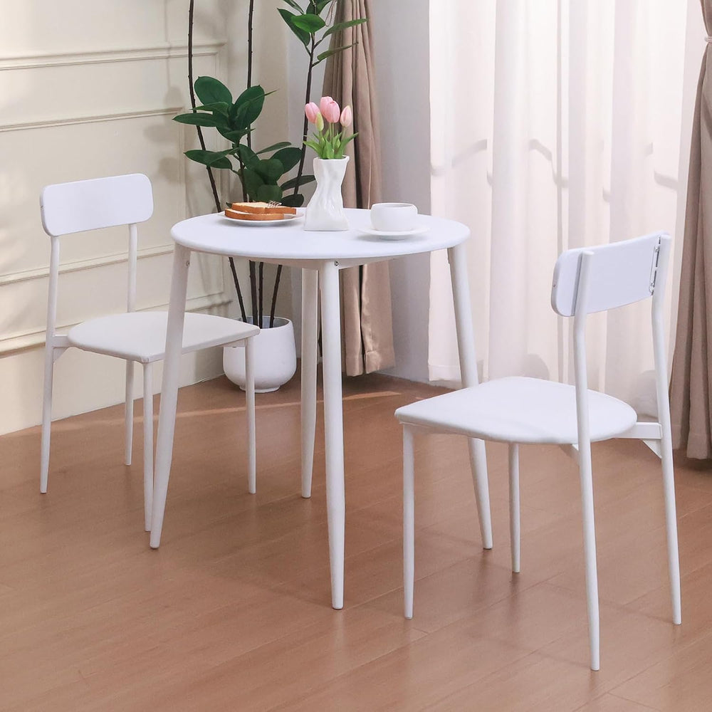 Round Dining Table Set for 2, Wood Tabletop with Strong Metal Frame, Modern D...
