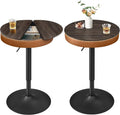 VASAGLE EKHO Collection - Height Adjustable Bar Table Set of 2, Round High Pub Tables with Storage, Synthetic Leather with Stitching, Mid-Century Modern, Kitchen Home Bar, Ash Brown and Caramel Brown