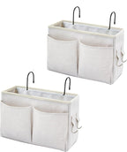 Bedside Caddy Organizer & Bedside Storage Basket Multi-Function Organizer for Bunk, Hospital Beds, Dorm Bed Rails,| Holds Magazines, Books, Glasses, Phone | Space-Saving (White 2 Pack)