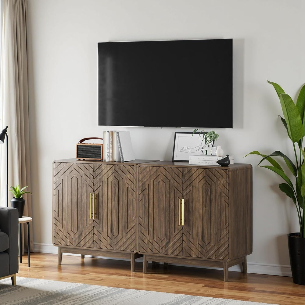 Kiasthome Walnut 2-Door Sideboard Buffet Cabinet with Storage | Adjustable Sh...