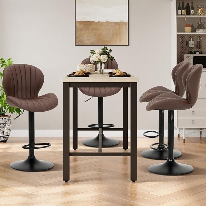 COLAMY Bar Stools Set of 2, Modern Swivel Bar Chairs, Adjustable Faux Leather...