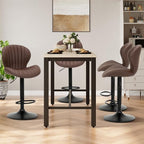 COLAMY Bar Stools Set of 6, Modern Swivel Bar Chairs, Adjustable Faux Leather Upholstered Barstools Counter Height with High Backrest for Bar, Kitchen Island, Dining Room, Brown