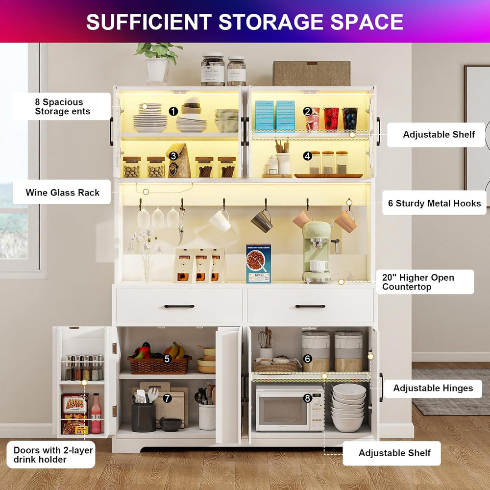 Vipbear 71" Tall Pantry Cabinet, Kitchen Hutch with Power Outlet, Farmho...