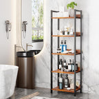Furologee 5 Tier Bookshelf with Drawer, Tall Narrow Bookcase with Shelves, Wood and Metal Bookshelves Storage Organizer, Industrial Display Standing Shelf Unit for Bedroom, Living Room, Rustic Brown