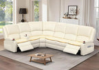 Manual Reclining Sectional Sofa Set, 6 Seats Soft Leather Recliner Corner Sectional Couch, Family-Sized L-Shaped Recliner Couch with USB Charging, Thickened Padding, Sturdy Frame, White