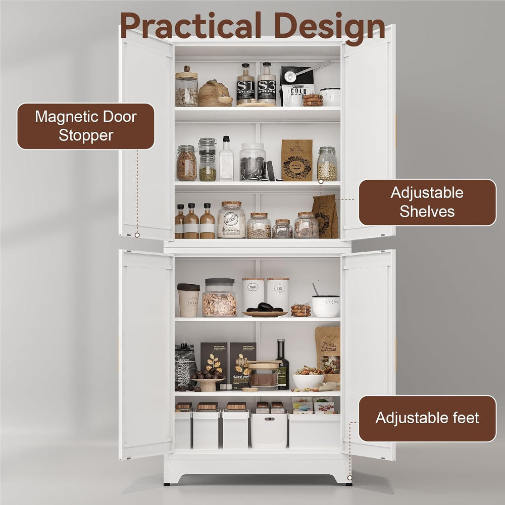 Metal 2-in-1 Combination Kitchen Pantry Cabinet, 75" Tall Farmhouse Stan...