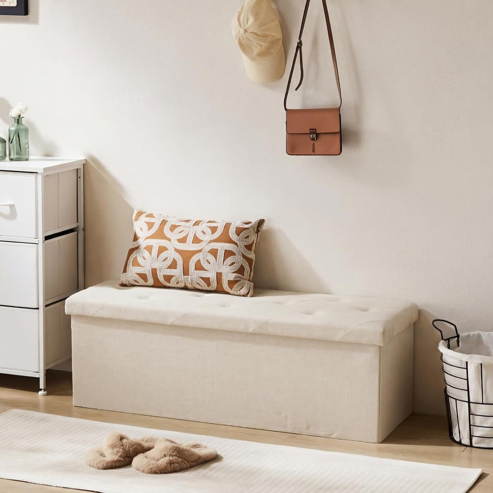 DUMOS 43 Inch Folding Storage Ottoman Bench, Durable Ottoman with Storage