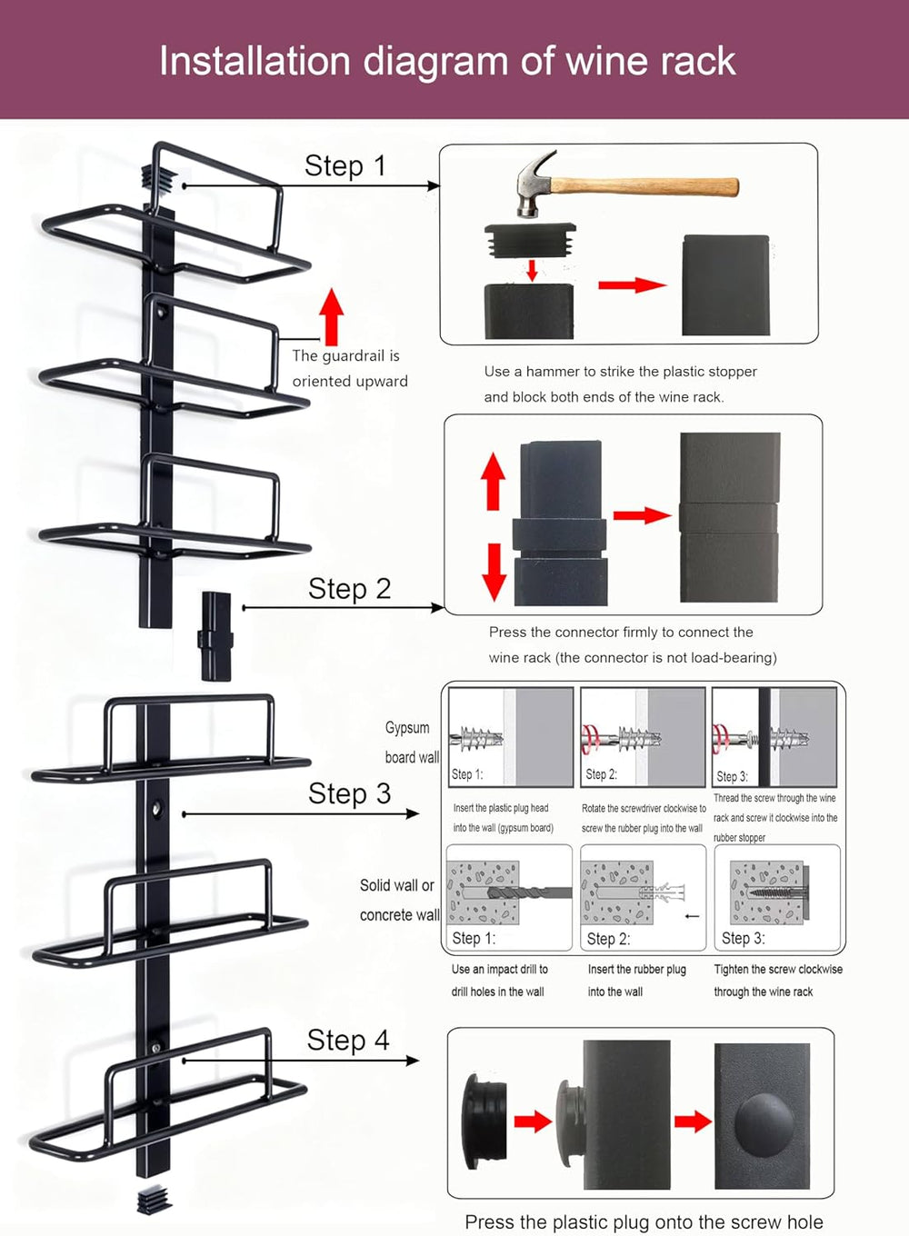 Wall Mount Wine Rack – 12 Bottles – Wine Bottle Holder for Wall | Black Metal...