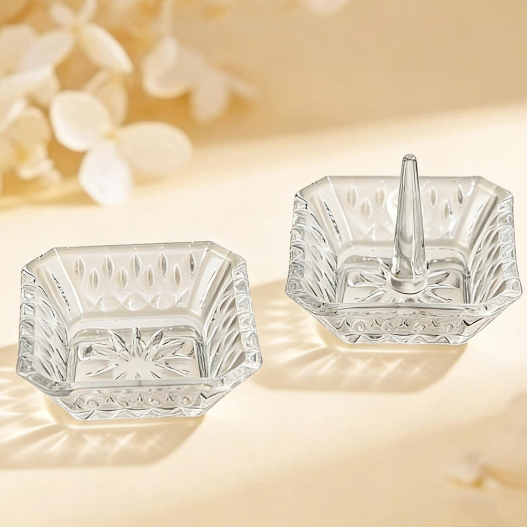 2pcs Clear Crystal Ring Holder Crystal Jewelry Dish Tray | Small Ring Dish, Gifts for Women, Engagement Wedding Ring Holder