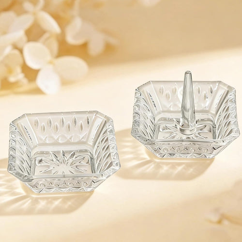 2pcs Clear Crystal Ring Holder Crystal Jewelry Dish Tray | Small Ring Dish, Gifts for Women, Engagement Wedding Ring Holder