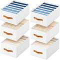 Closet Organizers and Storage - Fabric Clothes Organizer with Handles, Foldable Jeans Organizer for Clothes, Drawer Organizer for Shirts, Bra, Sweater, Scarf, 6 Pack, White