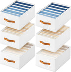 Closet Organizers and Storage - Fabric Clothes Organizer with Handles, Foldable Jeans Organizer for Clothes, Drawer Organizer for Shirts, Bra, Sweater, Scarf, 6 Pack, White