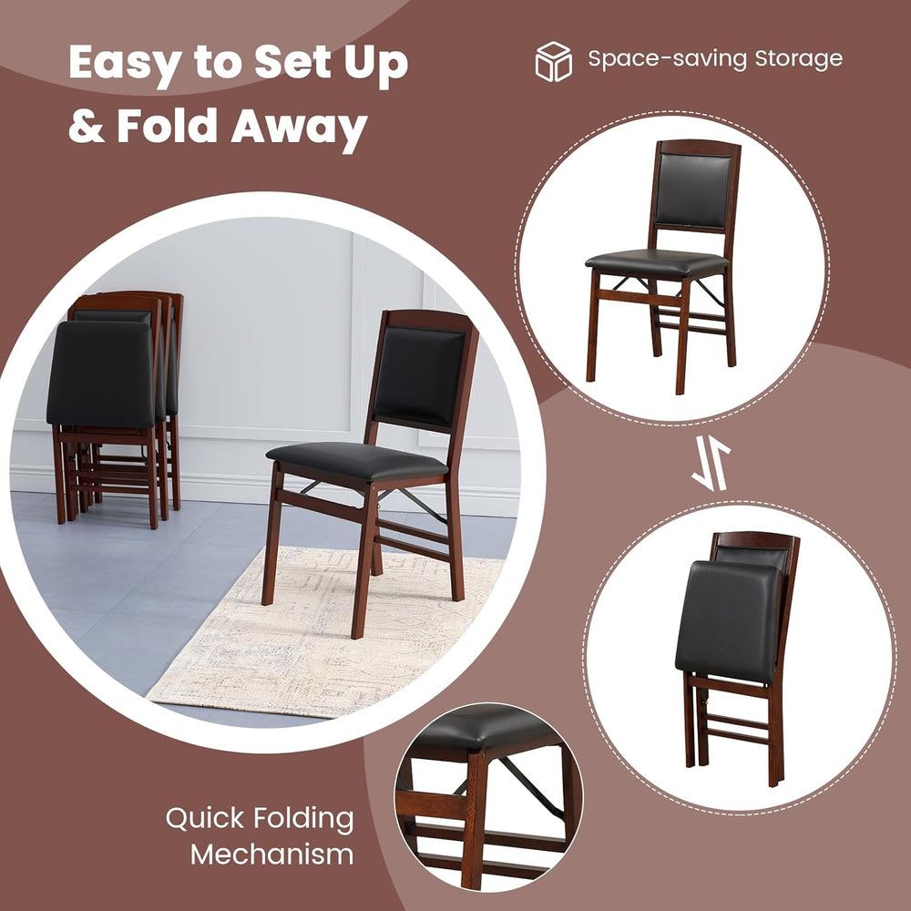 KOTEK Folding Dining Chairs Set of 2, Wooden Kitchen Chairs with Padded Seat ...