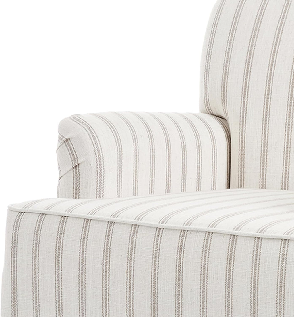 Stripe Accent Chairs Set of 2, Fabric Upholstered Armchair for Living Room, Nailhead Trim Club Arm Chair Comfy Single Sofa Bedroom Reading Seat with Wood Legs - Pinstripe Light Brown