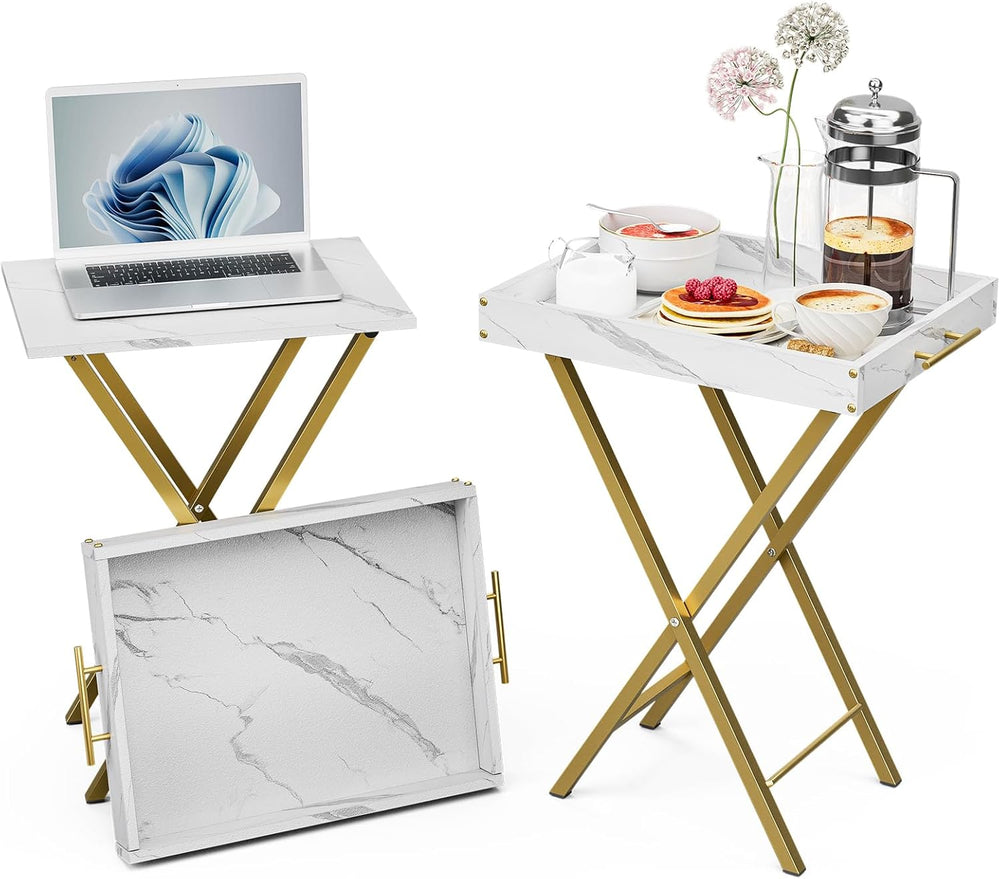 Folding TV Tray Tables, Set of 2 Side Table for Small Place, Snack Eating Tab...