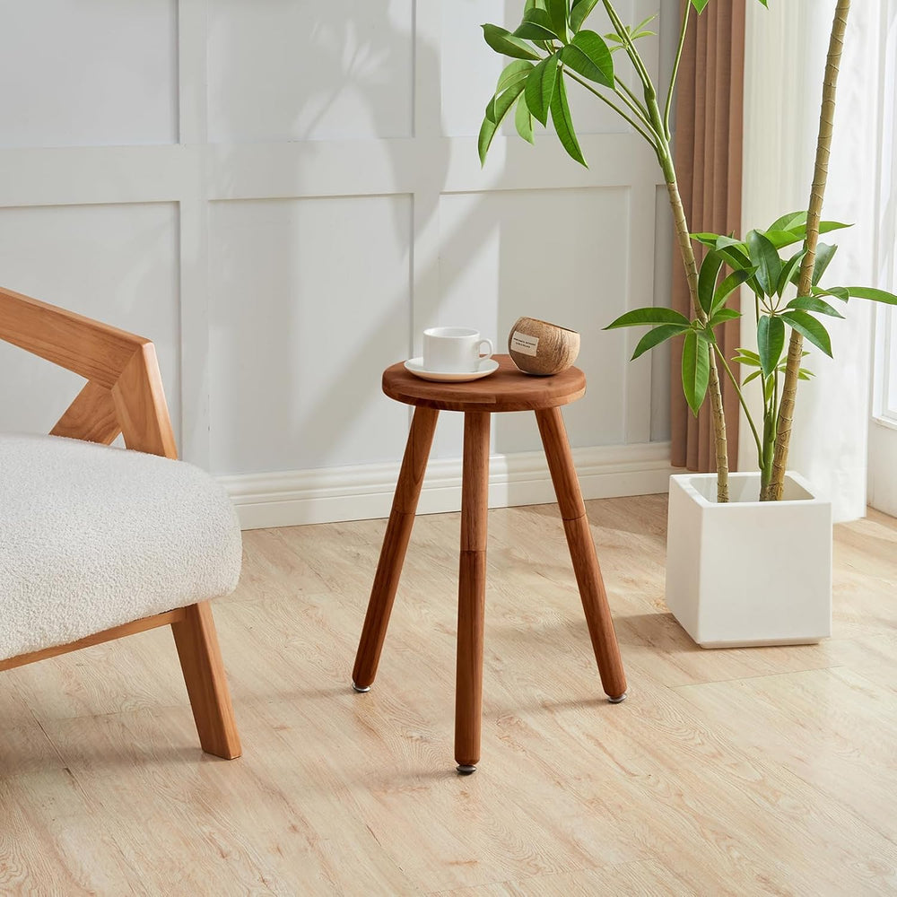 Small Round Side Table Adjustable Height Solid Wood Drink Table Indoor Tall P...