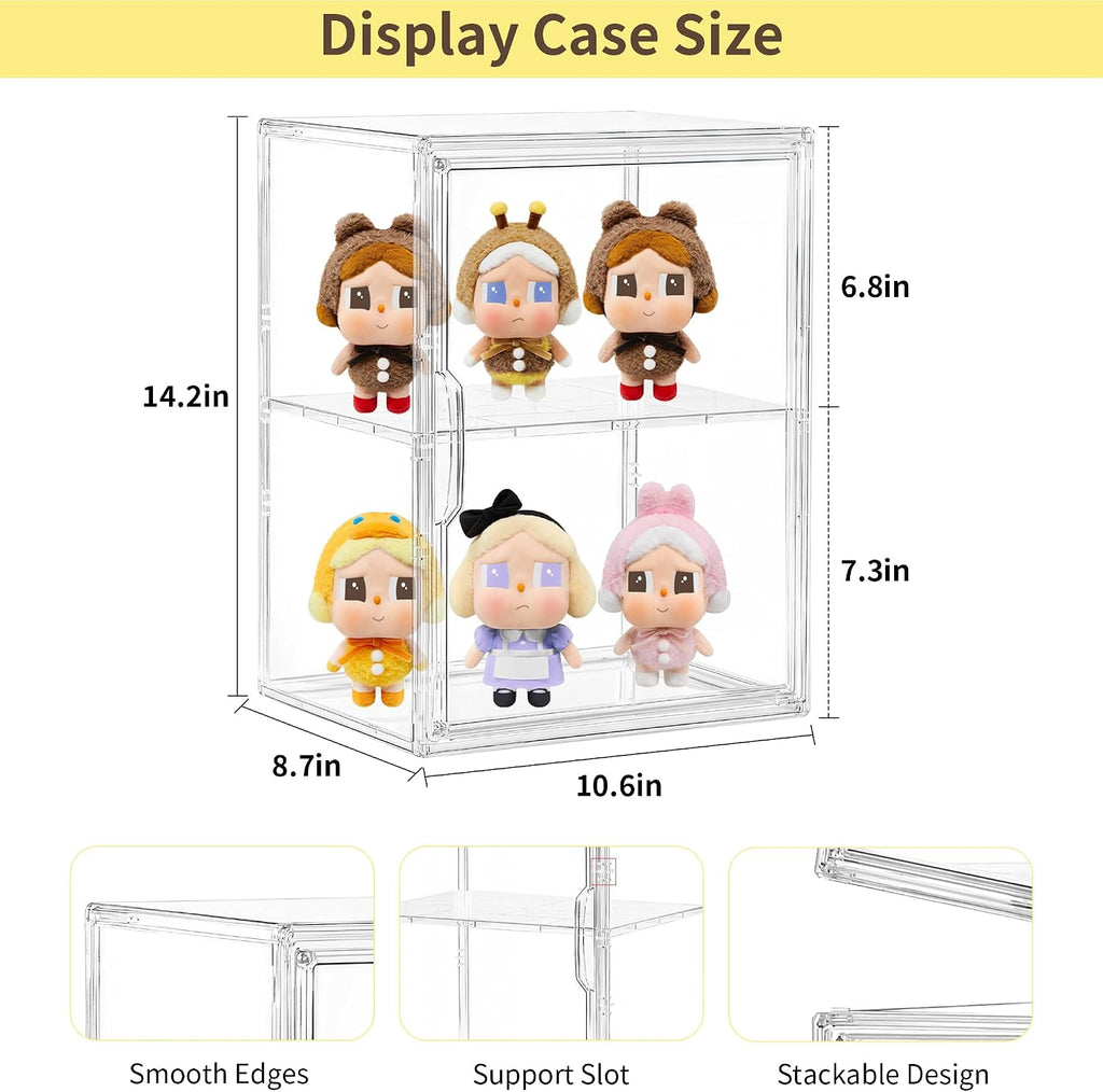 LXLXXL Clear Acrylic Display Case with 2 Tier Removable Shelf for Figures | Clear Acrylic Showcase for POP MART Figures, Makeup, with 2 Removable Shelves, Dustproof Collectible Display Box Organizer