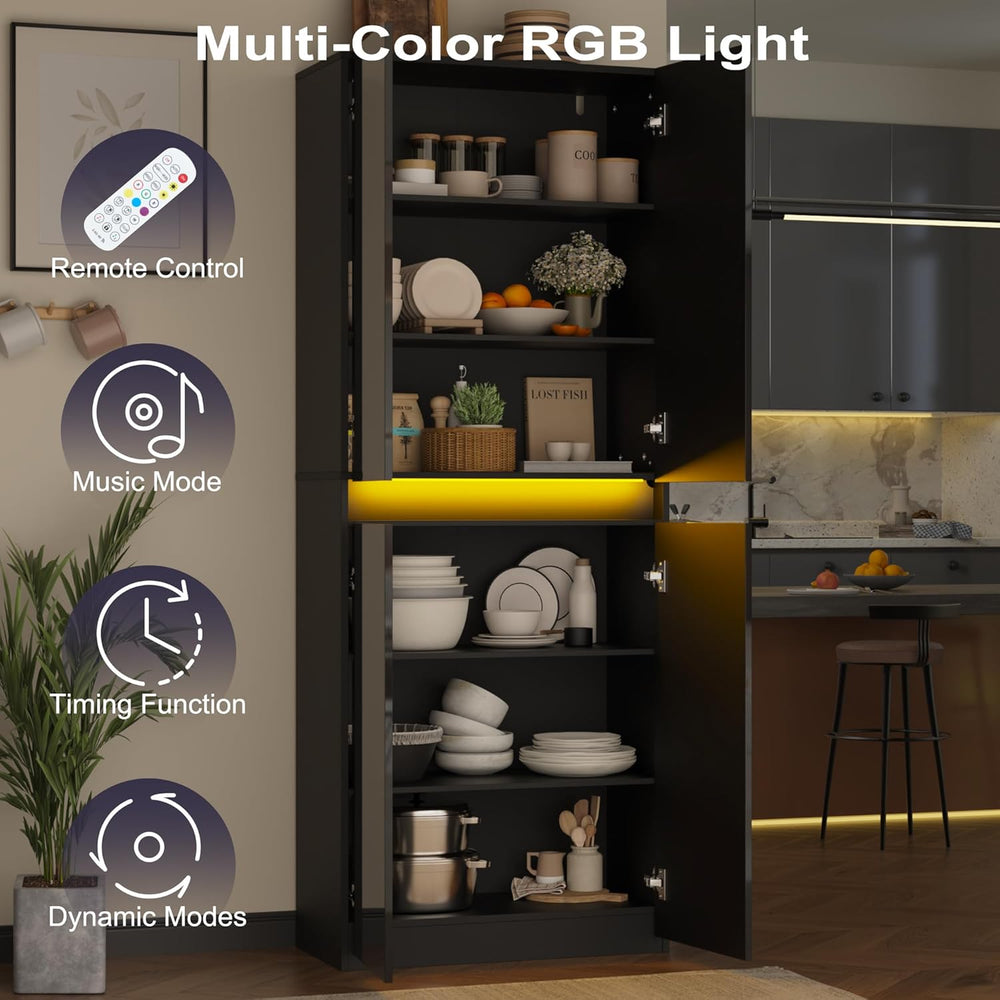 Furnify 71" Tall Pantry Storage Cabinet, Kitchen Pantry with High Gloss ...