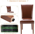 Parsons Dining Chairs Set of 6, Upholstered Nailhead PU Leather Dining Room Kitchen Side Chair with Thick Cushions and Wood Legs, Light Brown