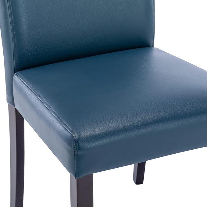 Watson & Whitely Dining Chairs Set of 6, Faux Leather Upholstered Armless Dining Room Chairs with Solid Wood Legs & Back Side Chair for Kitchen, Living Room, Restaurant, Blue