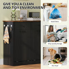 Double Tilt Out Trash Can Cabinet, 20 Gallon Fluted Laundry Hamper Cabinet with 2 Drawers, Wooden Hidden Garbage Can Cabinets for Kitchen, Living Room, Without Trash Bin or Laundry Hamper,Black