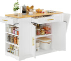 DWVO Large Kitchen Island with Trash Can Cabinet | 53 Inch Kitchen Island on Wheels, Rolling Island with Tilt‑Out Garbage Storage Fits 13 Gallon Bin