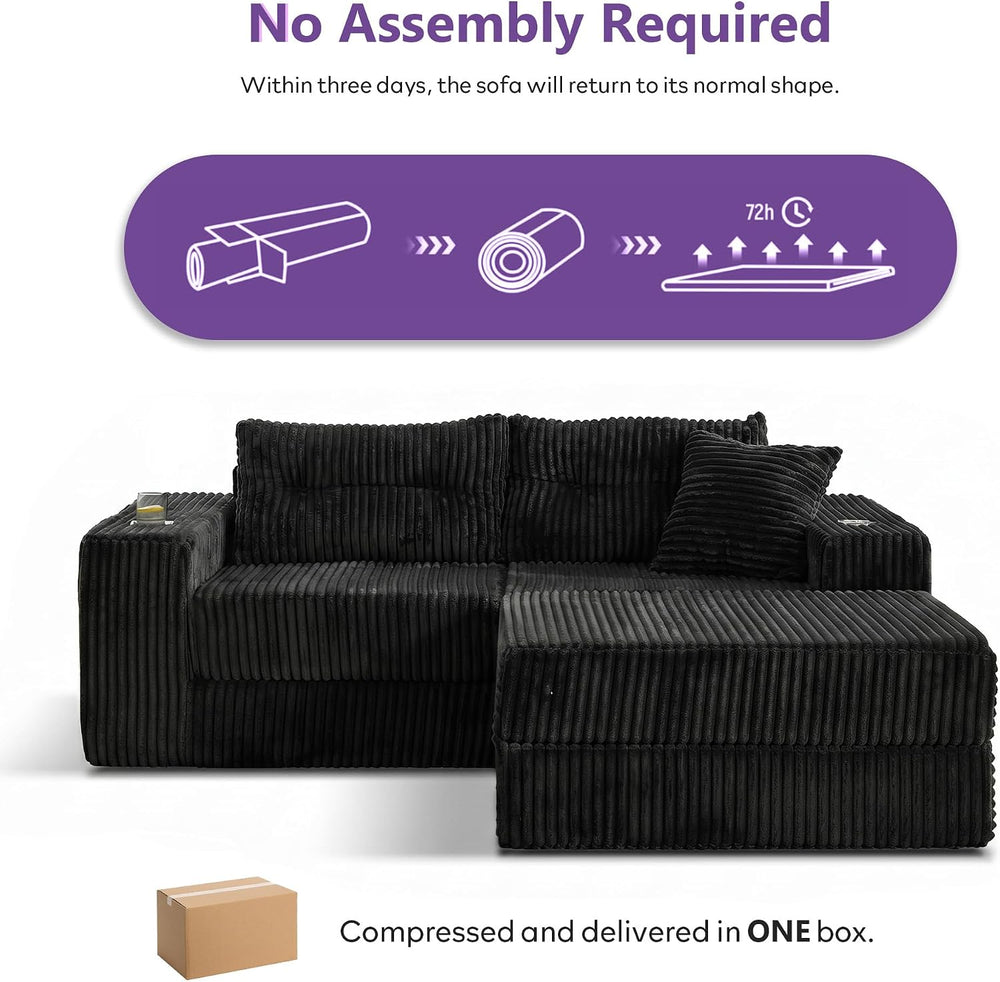 80.31“ Modular Sectional Cloud Couch, Loveseat with Ottoman, Black | Corduroy...
