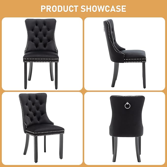 Mid Century Modern Dining Chair Set of 2 Velvet Upholstered Dining Accent Cha...