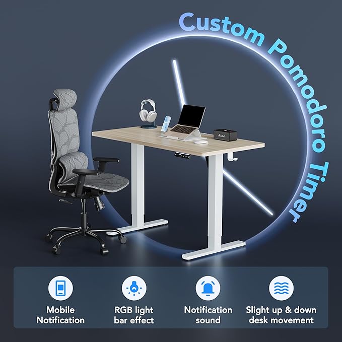 HUANUO 48 inch Electric Standing Desk with Smart APP, Alexa & Google Voice Control, Wi-Fi, Adjustable Height, 6 Memory Settings, Sedentary Reminder, Posture & Neck Care, Sit-Stand Desk, Light Walnut