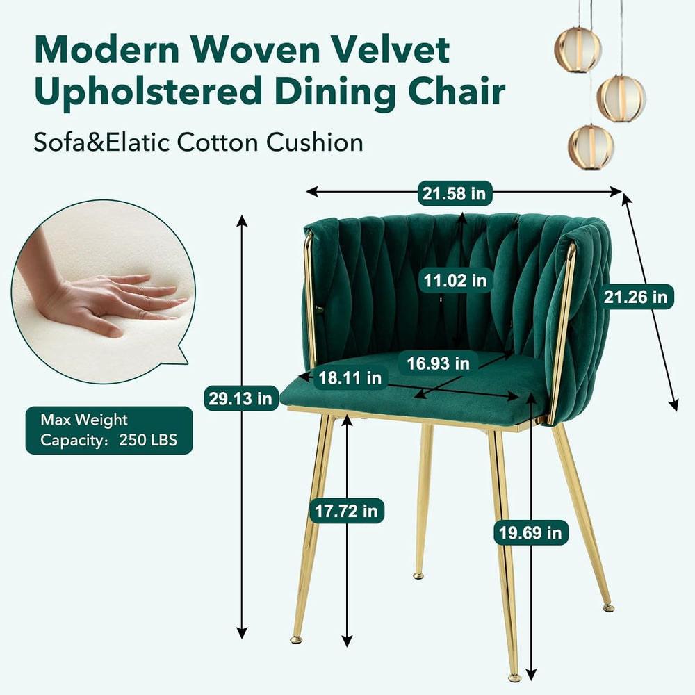 NIOIIKIT Modern Velvet Dining Chairs Set of 2 Hand Weaving Accent Chairs Livi...