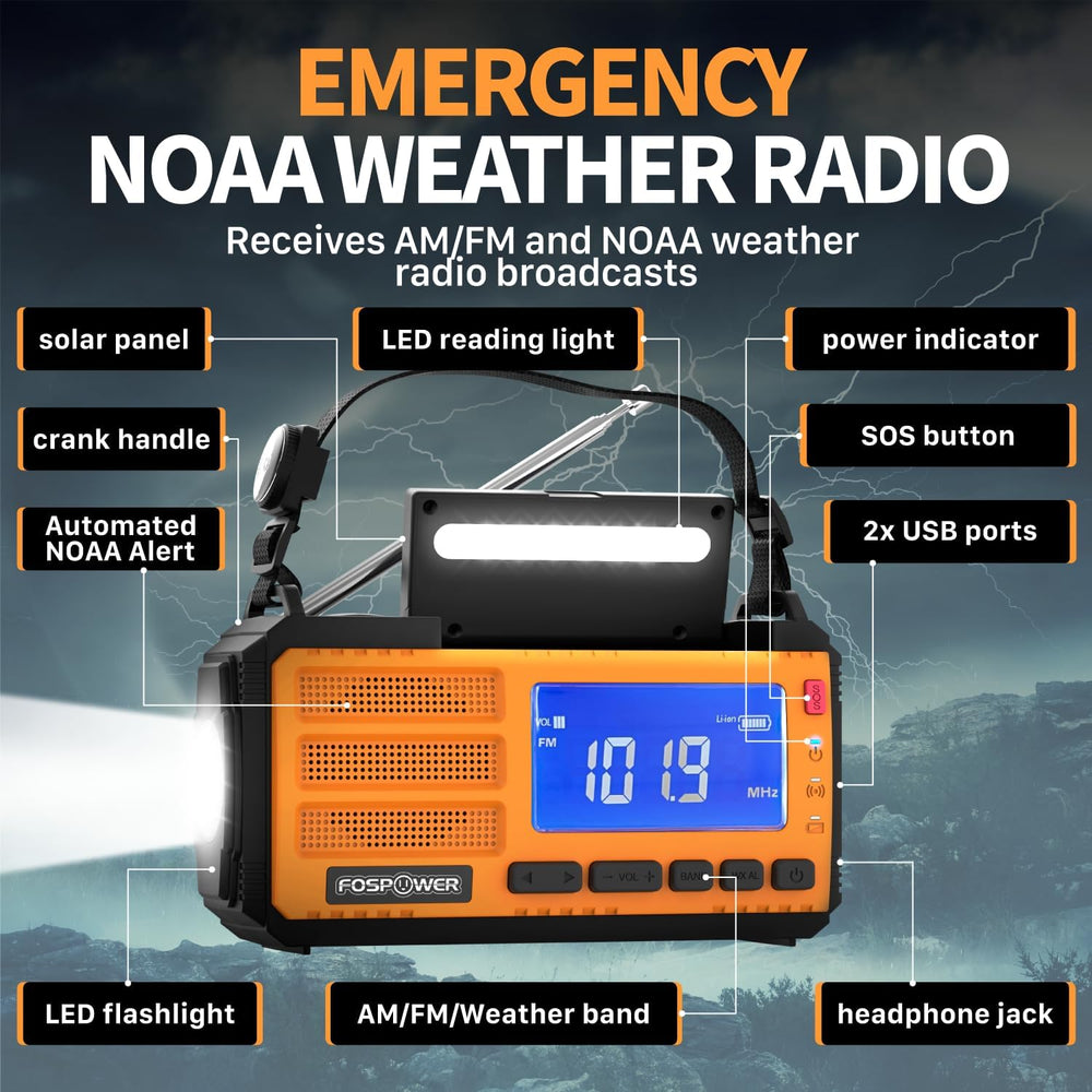 FosPower NOAA Emergency Weather Radio D8 37000mWh Portable Power Bank, AM/FM,...
