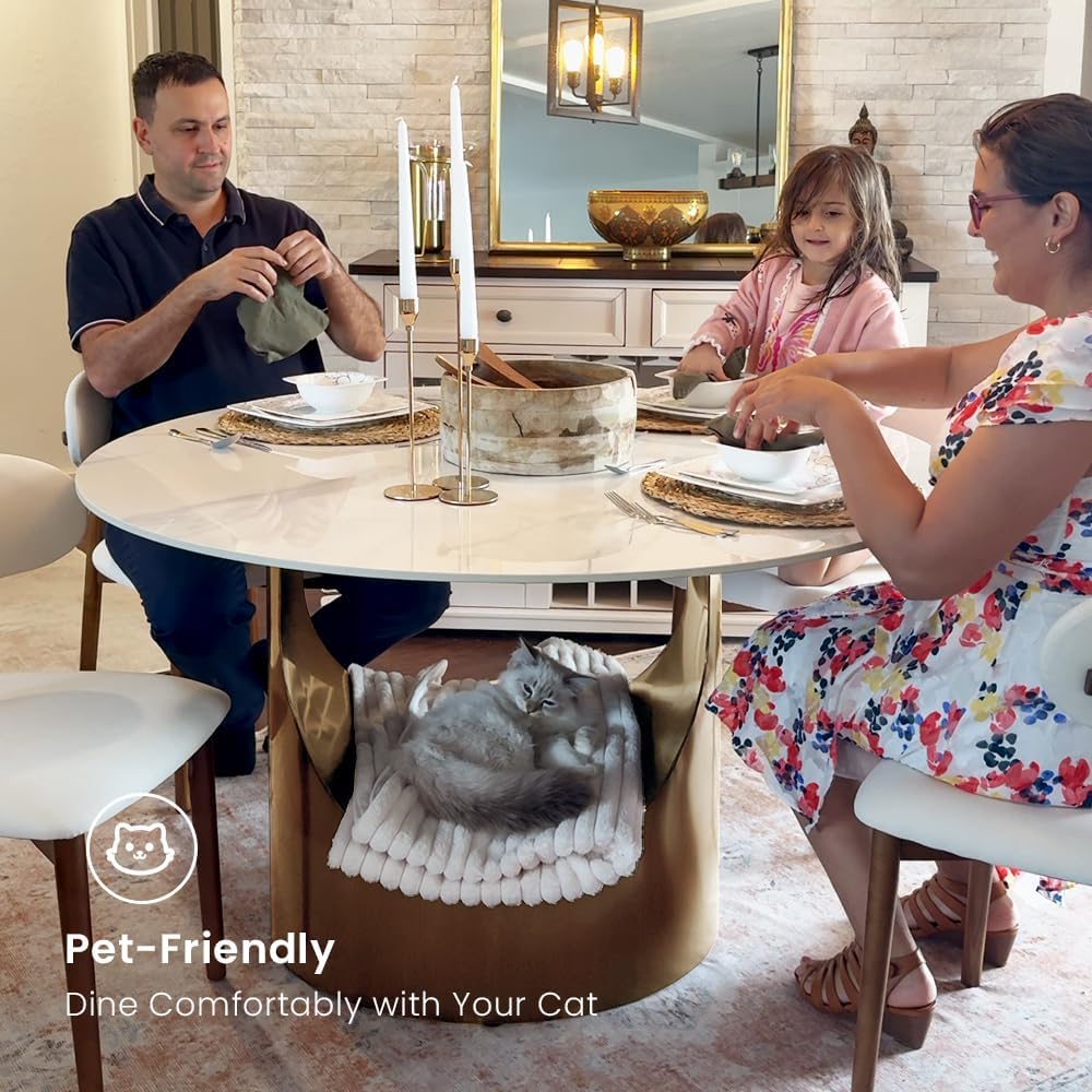 POVISON 59" Round Dining Table for 6, Glossy White Sintered Stone Tablet...