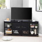 HOMISSUE Corner TV Stand for 55 Inch TV, Rustic Corner Entertainment Center with Storage, Industrial Media Console Table with Sliding Barn Door, Entertainment Center for Living Room, Black