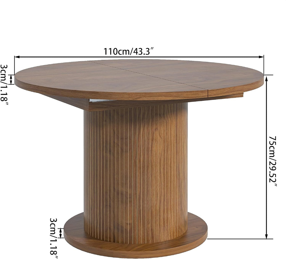 43.3 inch 59 inch Adjustable Size Round Dining Table for 4 6, Unique Design M...