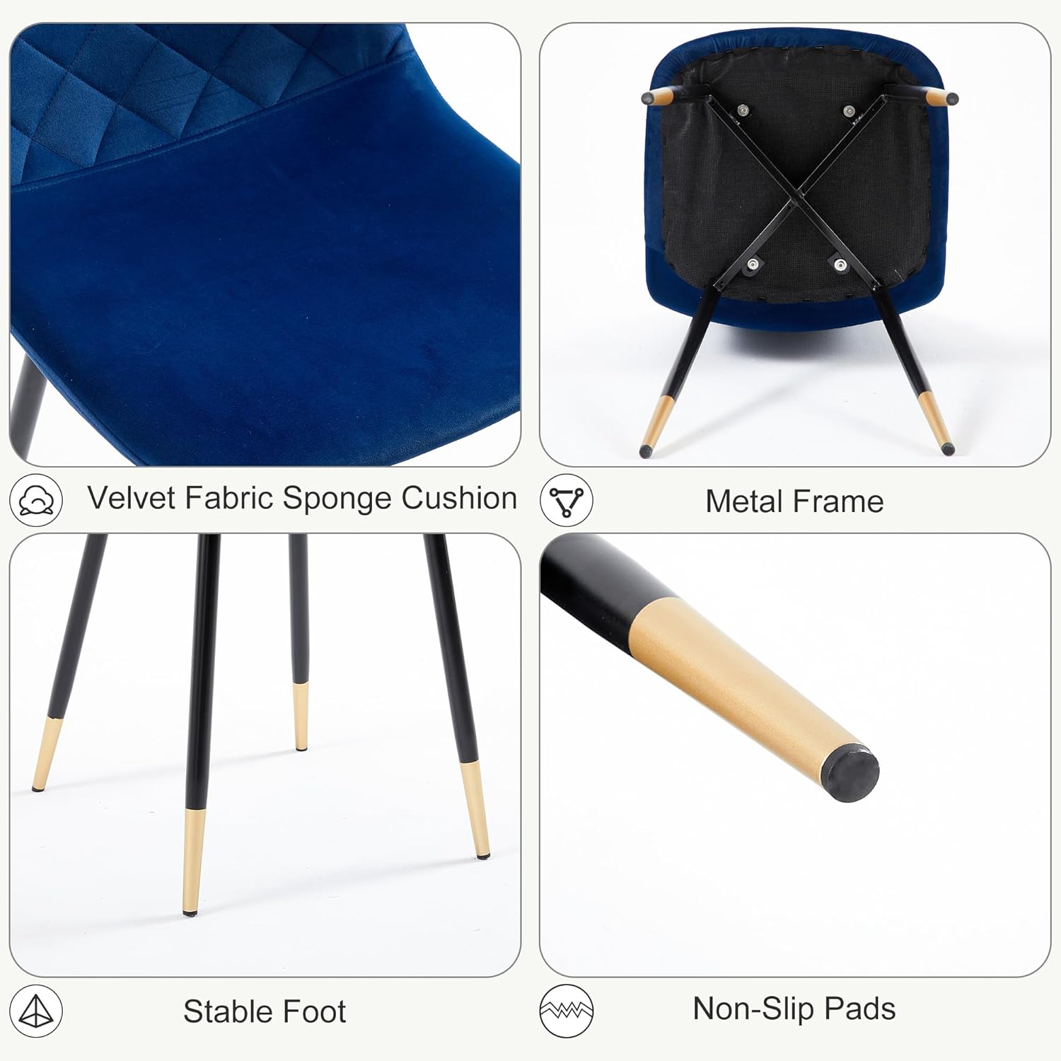 37" Round Table Set for 4, Mid Century Modern Small Kitchen Table Set, Space Saving, Dinette for Home, Apartment, Dining Room (Imitation Wood Table+ 4 Navy Blue Velvet Chairs)