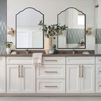 Arched Mirror Wall Decor, 36"x24" Large Vanity Mirror for Wall with Antique Black Metal Frame, Scalloped Entryway Mirror, for Bathroom, Living Room, Bedroom