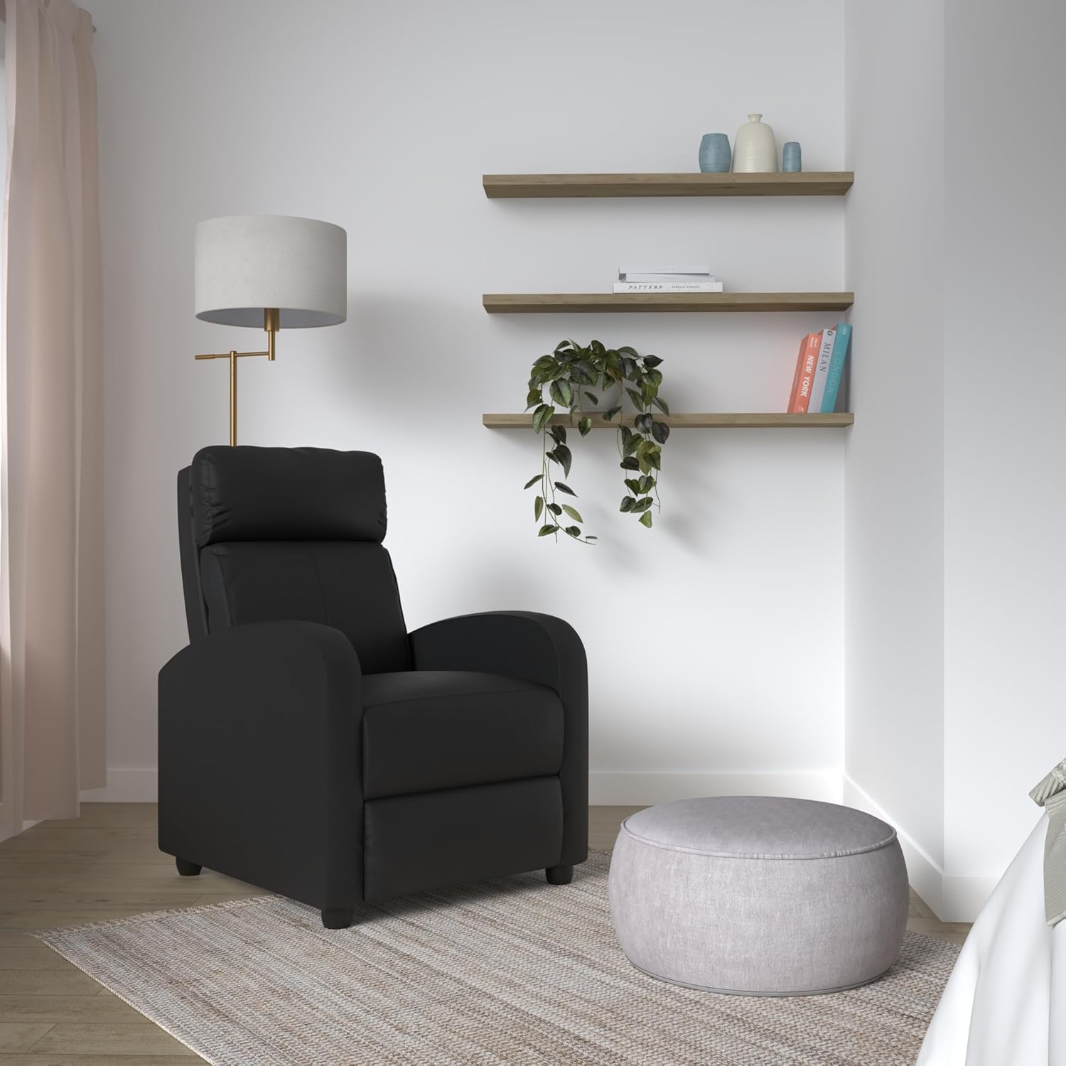 BestMassage | Recliner Chair | with 2 Point Massage Function | Black | with Lumbar Support, Adjustable Push Back, Wide Armrests, Footrest & Padded Seat | Easy Assembly | for Living Room, Home Theatre